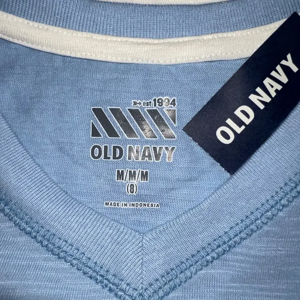 Old Navy Boys T Shirt Striped V Neck Short Sleeve Blue White Medium 8